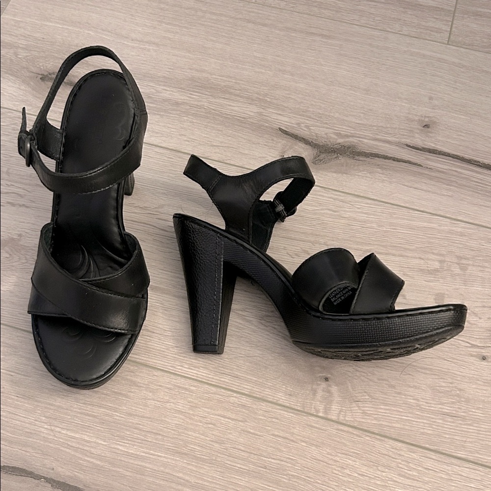 Women’s Born Black Leather Slingback Platform Sandals